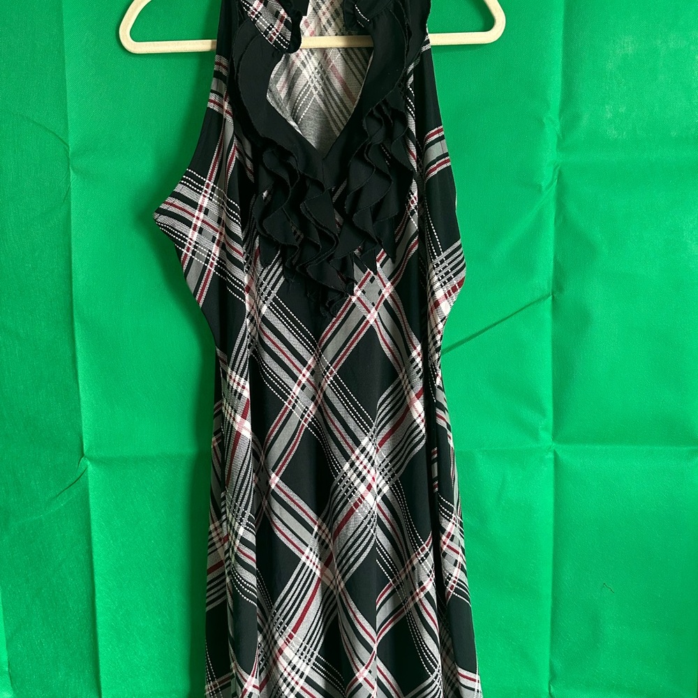 Carmen’s Black & White Collection- Plaid Sleeveless Dress with Ruffle Detail